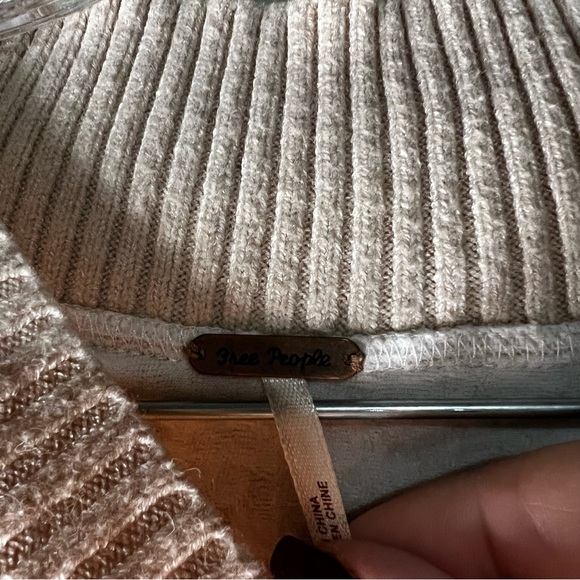 Free People Broken Glass Textured Off-Shoulder Cream Tunic Sweater - Picture 9 of 12